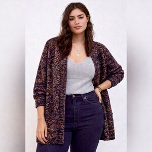 Creation Colorful SpaceDye Pocket Magenta Cardigan Long Sweater XL 14